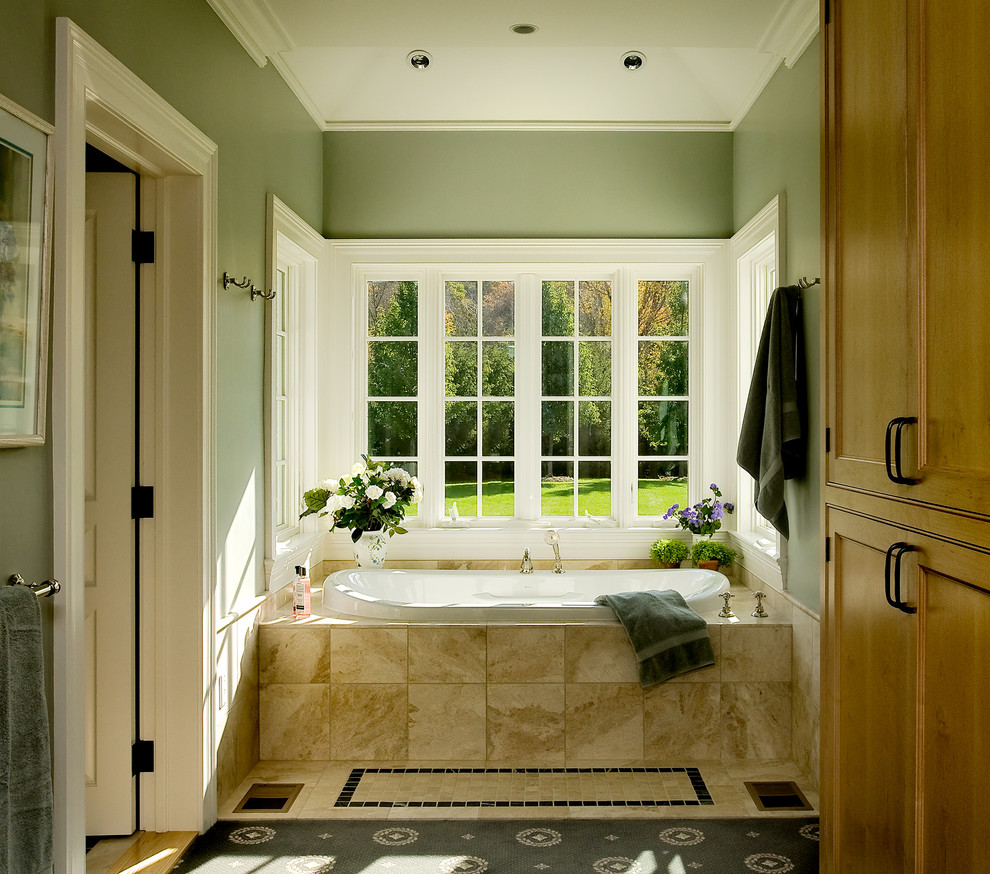Sage Green Paint Bathroom Traditional with Bult in Bath Tub Marble