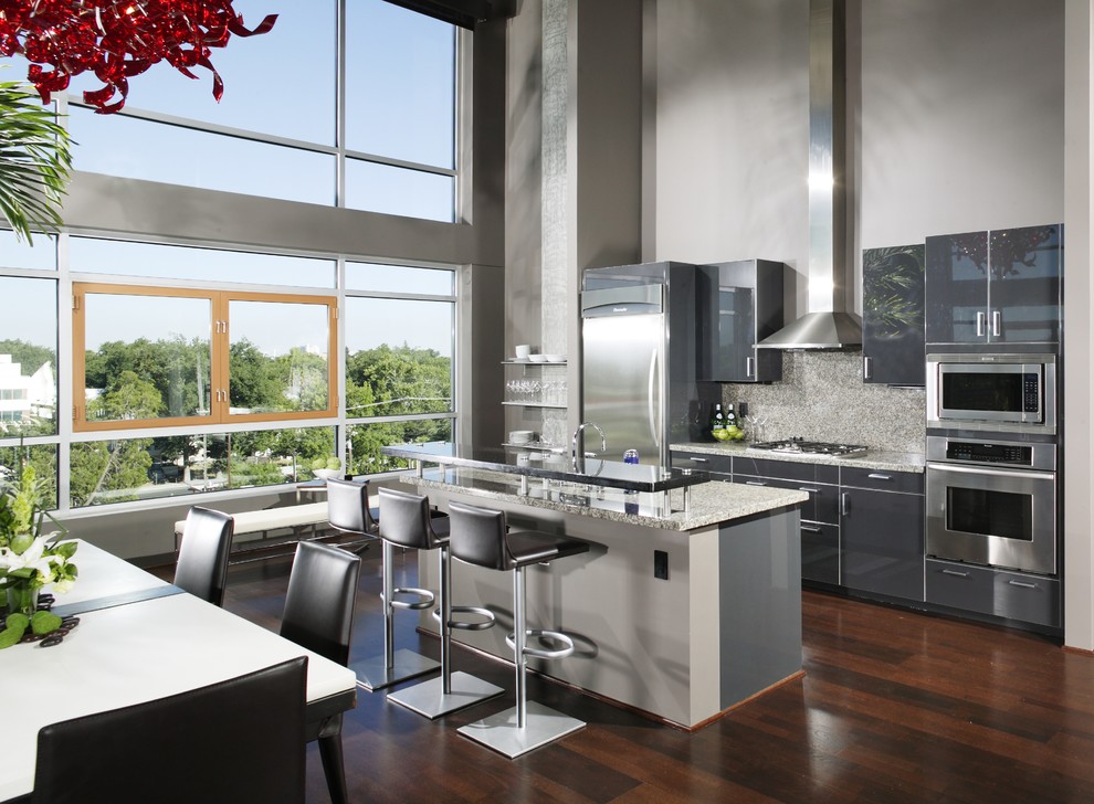 Salt and Pepper Granite Kitchen Contemporary with Acrylic Breakfast Bar Dark