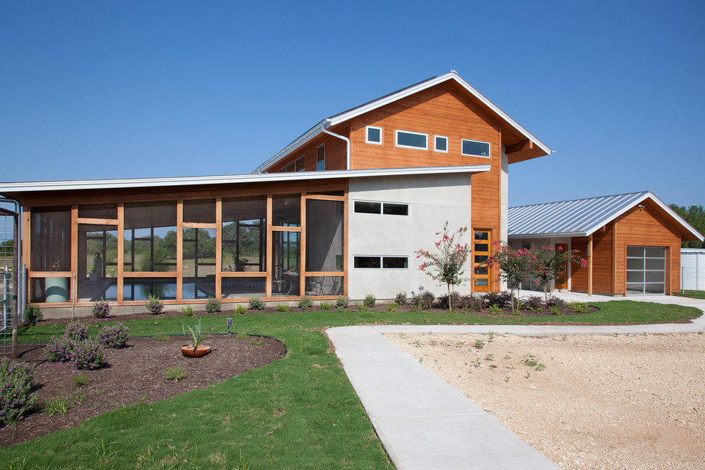 Screen Porch Ideas Exterior Modern with Barn Like Driveway Front Entry