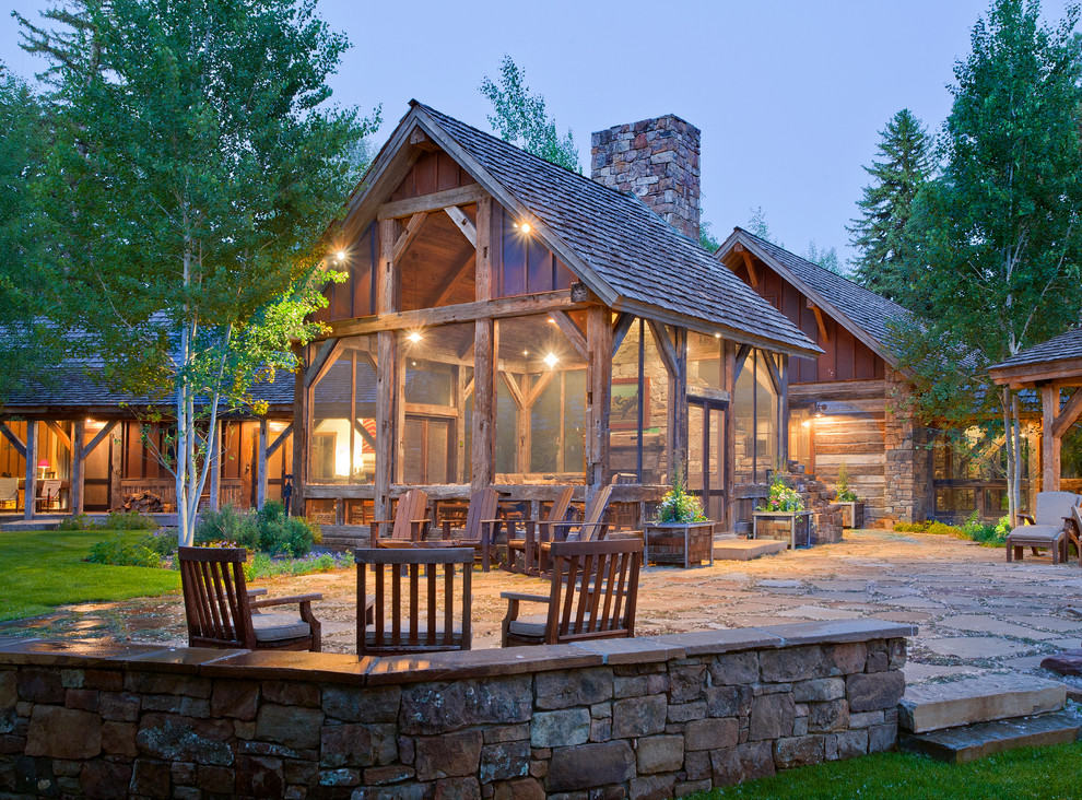 Screen Porch Ideas Patio Rustic with Adirondack Chairs Gable Roof