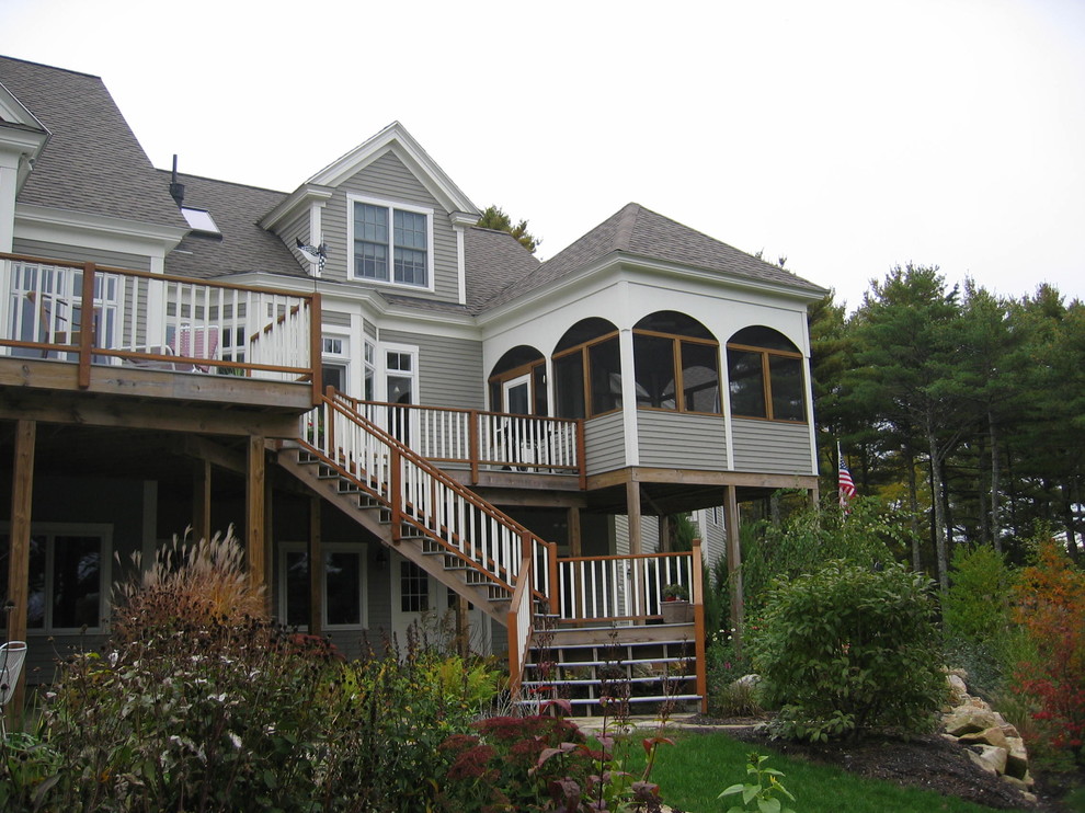 Screened in Decks Exterior Rustic with Banister Deck Grass Handrail