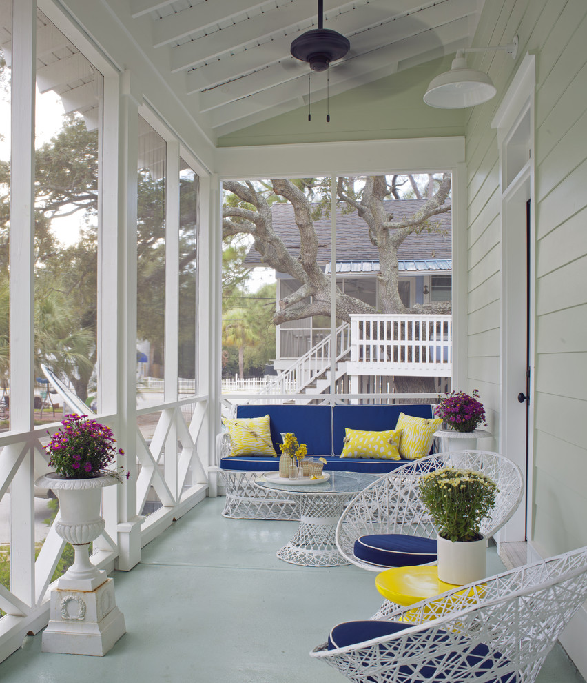 Screened in Front Porch Porch Beach with 1960s Beach Blue Coastal