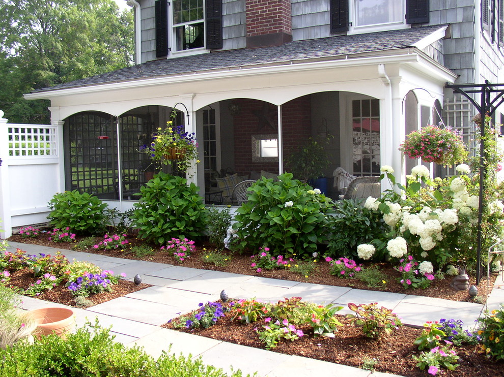 Screened in Front Porch Porch Traditional with Annuals Arches Blue Stone