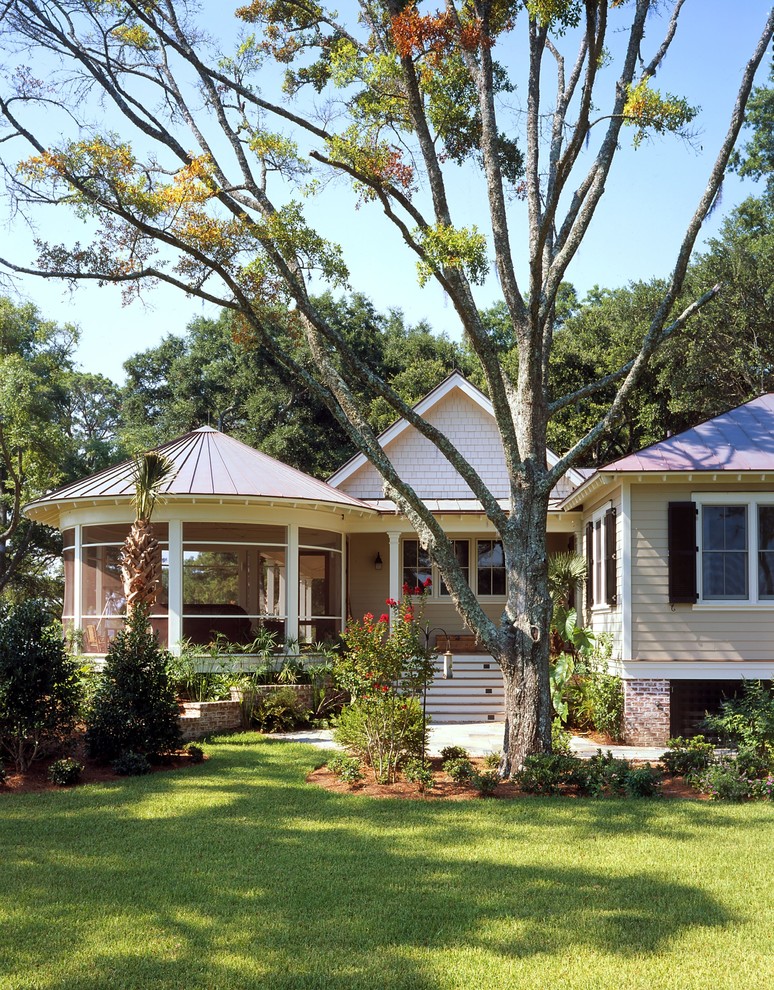 Screened in Gazebo Exterior Traditional with Black Shutters Brick Ground