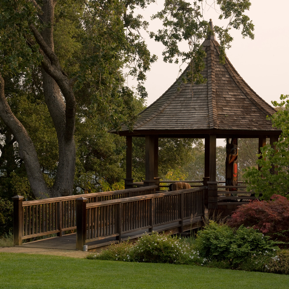 Screened in Gazebo Landscape Traditional with Bushes Covered Patio Gazebo