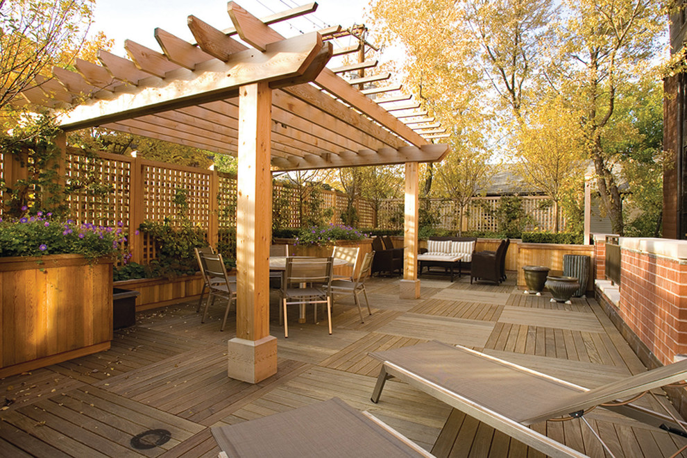 Screened in Pergola Deck Traditional with Audio Breakfast Brick Container
