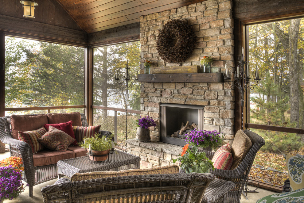 Screened in Porch with Fireplace Porch Rustic with Enclosed Porch Fireplace Hearth
