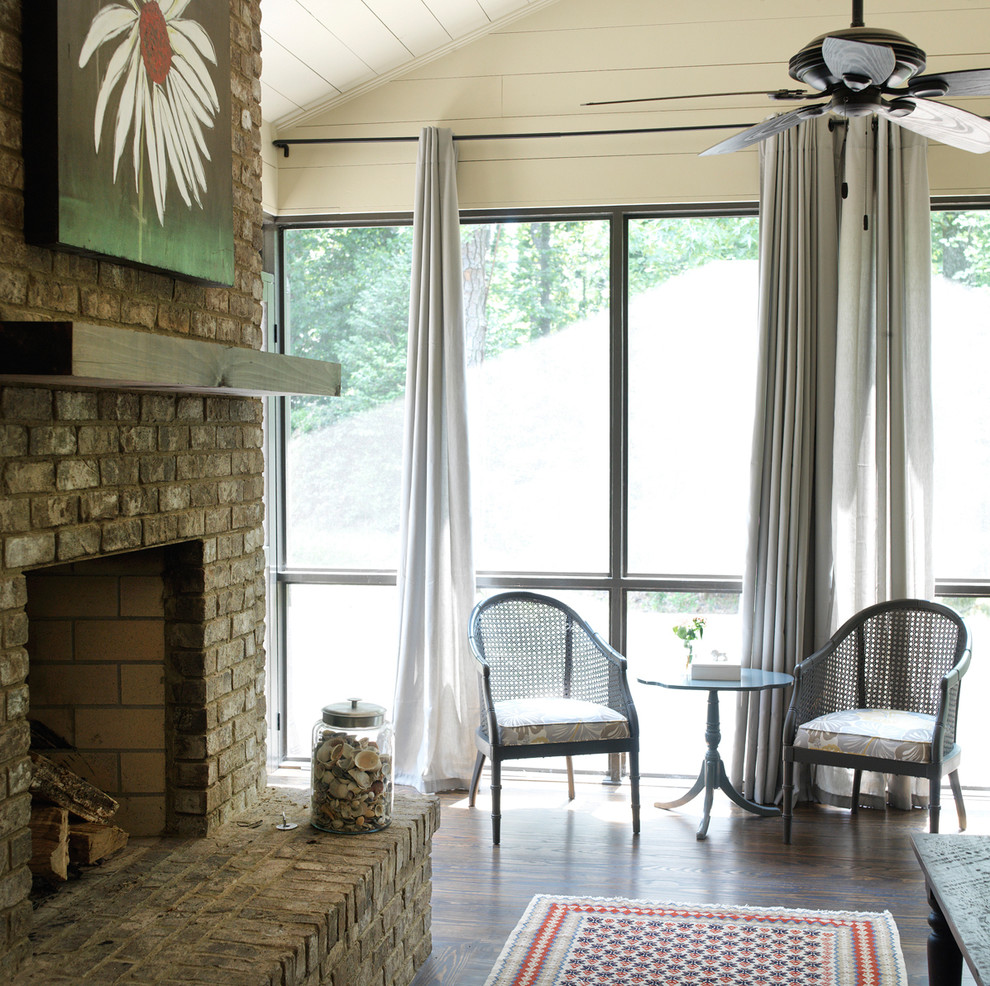 Screened in Porch with Fireplace Porch Transitional with None 