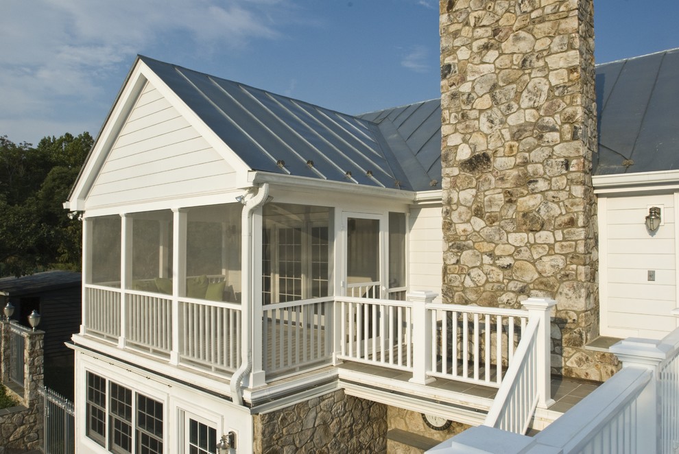 Screened in Porches Porch Farmhouse with Azek Chimney Downspout Gable