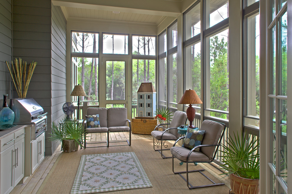 Screened Porch Design Porch Eclectic with Cabinets Clapboard Dollhouse Gray