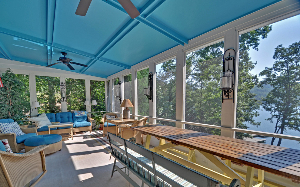 Screened Porch Design Porch Traditional with Bench Blue Accent Blue