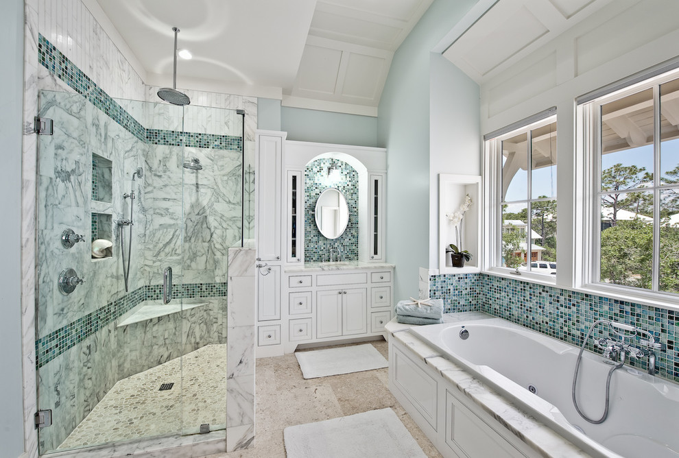 Sea Glass Tiles Bathroom Traditional with Bath Mat Bathroom Tile