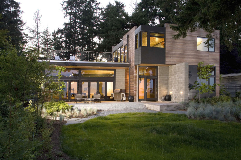 Seattle Landscape Architects Exterior Contemporary with Balcony Cinder Block Walls