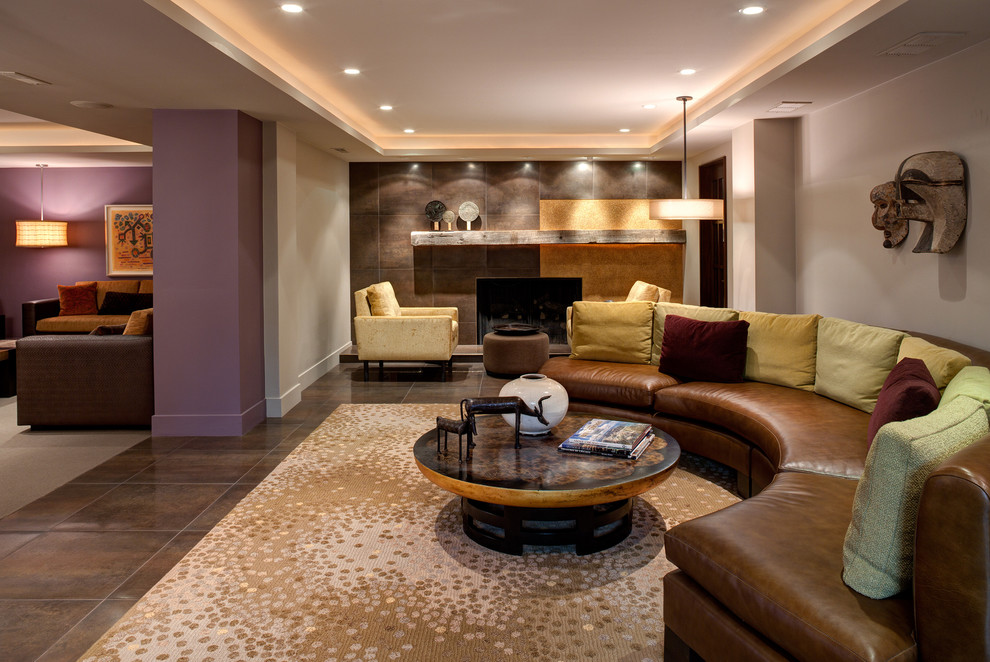 Semi Circle Couch Basement Contemporary with Area Rug Beige Wall1