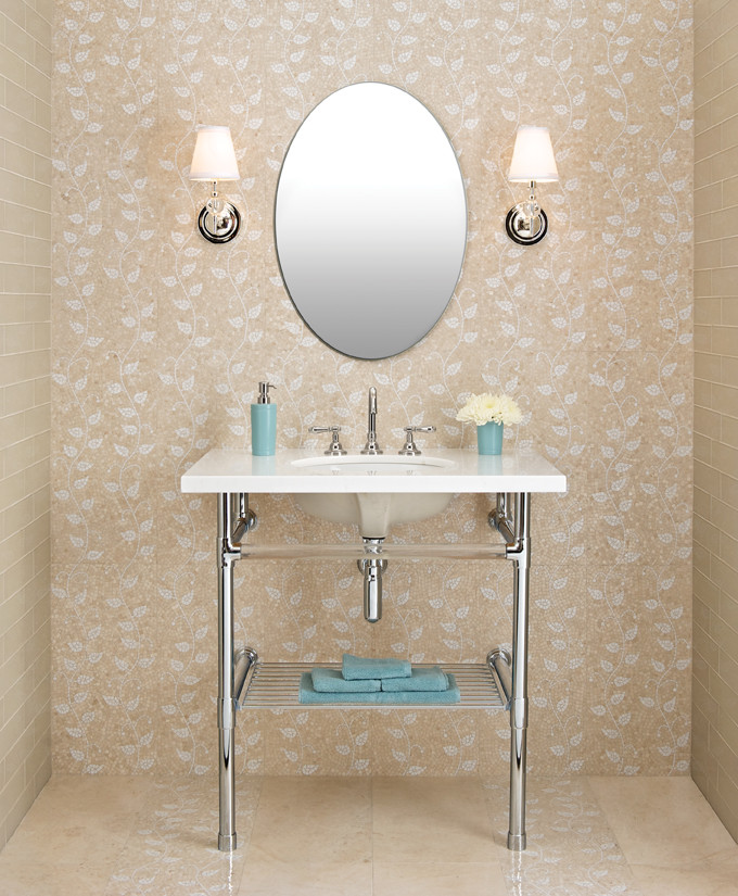 Semi Circle Sofa Bathroom Transitional with Akdo Glass Mosaic Stone