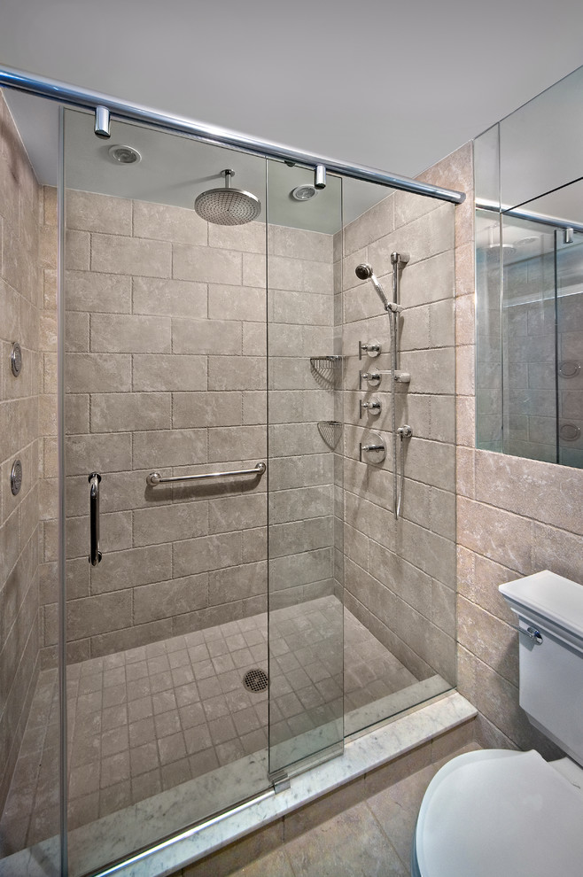 Semi Frameless Shower Door Bathroom Contemporary with Body Sprays Contempory Slider