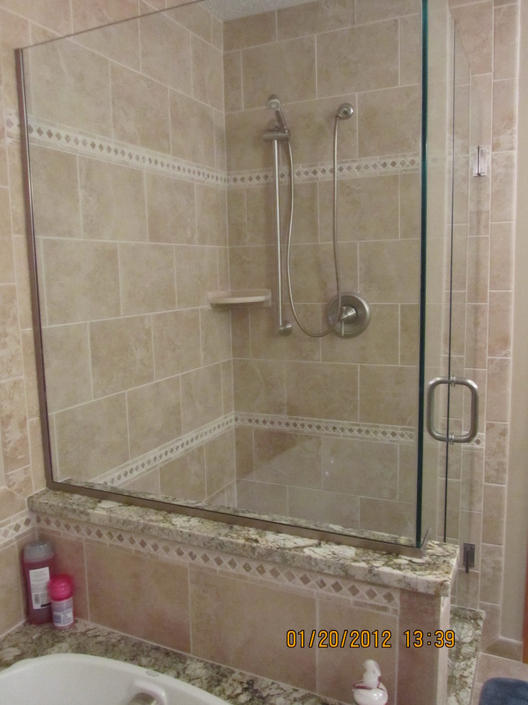 Semi Frameless Shower Door Bathroom Traditional with Bar Mounted Handheld Shower