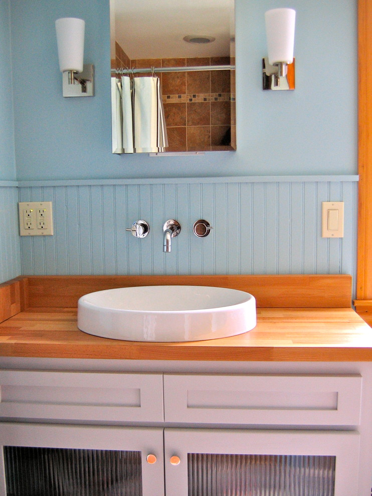 Semi Recessed Vessel Sink Bathroom Contemporary with Bathroom Beadboard Contemporary Glass