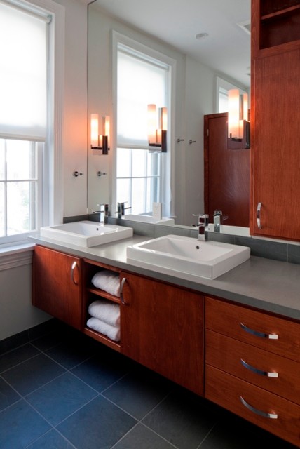 Semi Recessed Vessel Sink Bathroom Contemporary with Chrome Faucets in Square