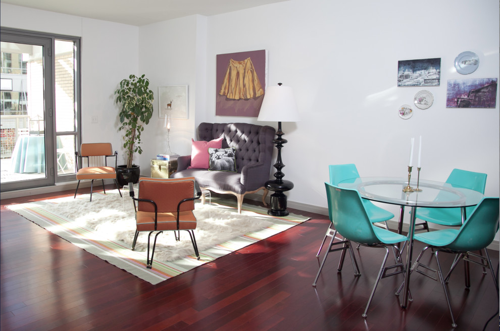 Settees for Small Spaces Living Room Midcentury with Area Rug Art Work