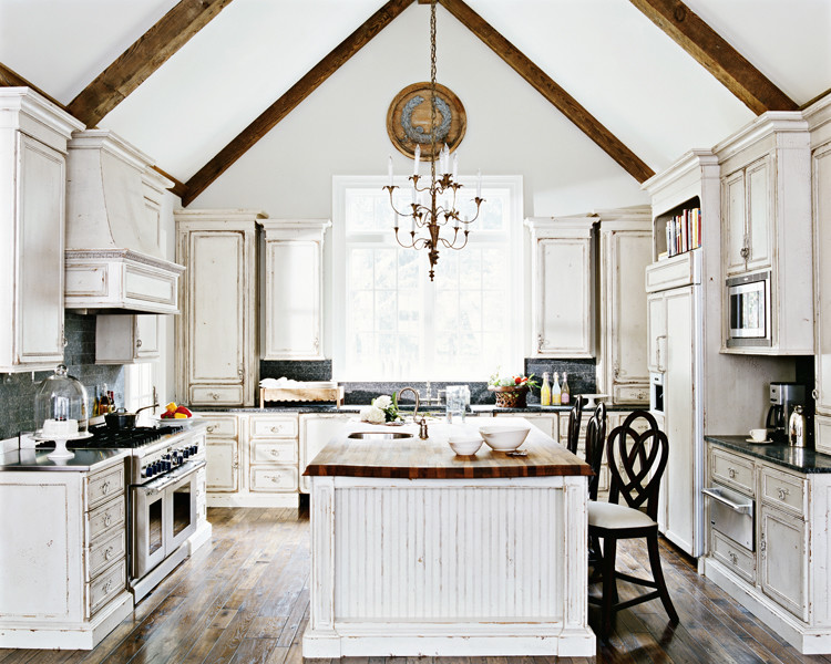 Shabby Chic Kitchen Cabinets Kitchen Traditional with Beadboard Distressed Island Soapstone