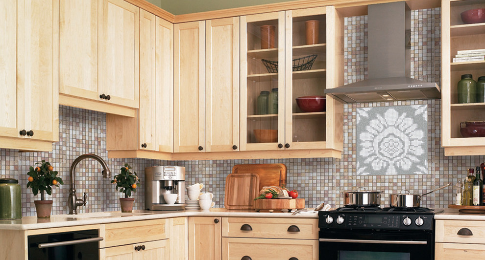 Shaker Cabinet Hardware Kitchen Traditional with Black Appliances Glass Front