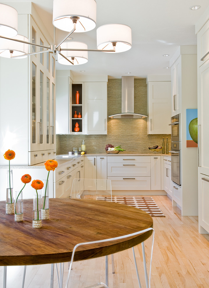 Shaker Cabinets White Kitchen Transitional with Accent Colors Area Rug