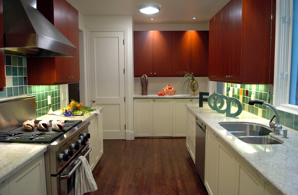 Shaker Door Style Kitchen Contemporary with Ceiling Lighting Dark Floor