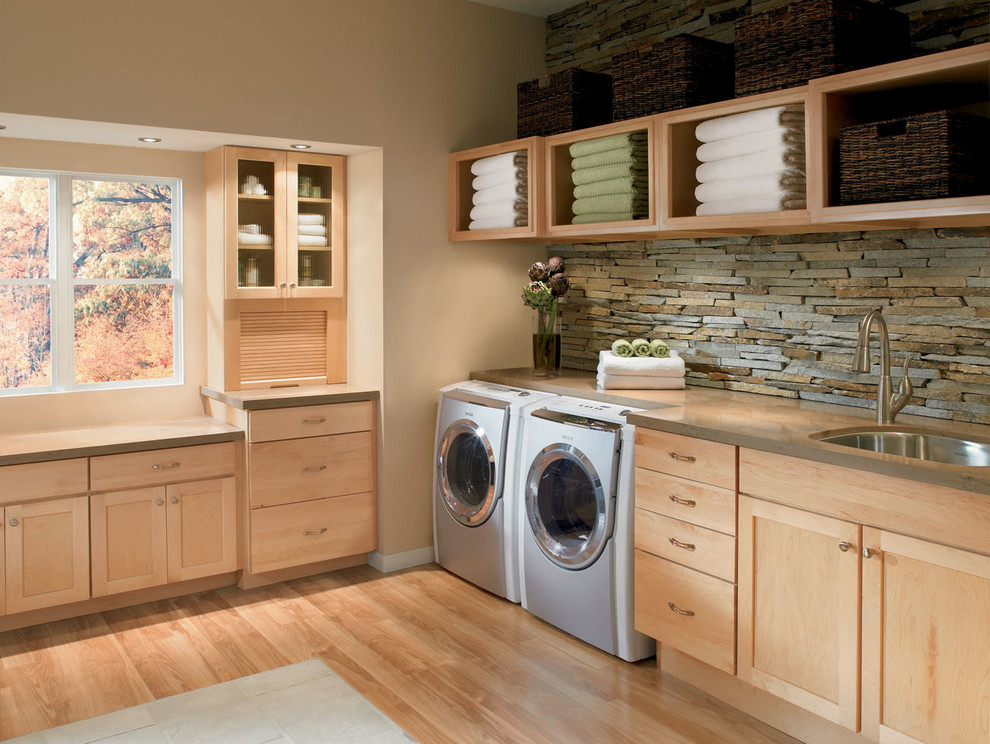 Shaker Door Style Laundry Room Contemporary with Bar Sink Beige Countertop