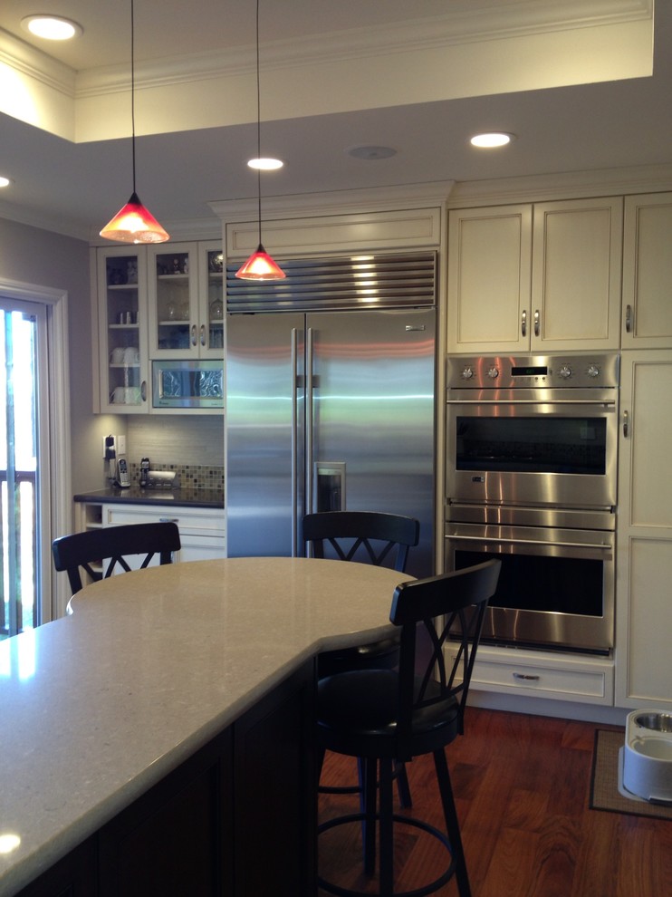 Shallow Chest of Drawers Kitchen Traditional with Cherry Glass Tile Backsplash