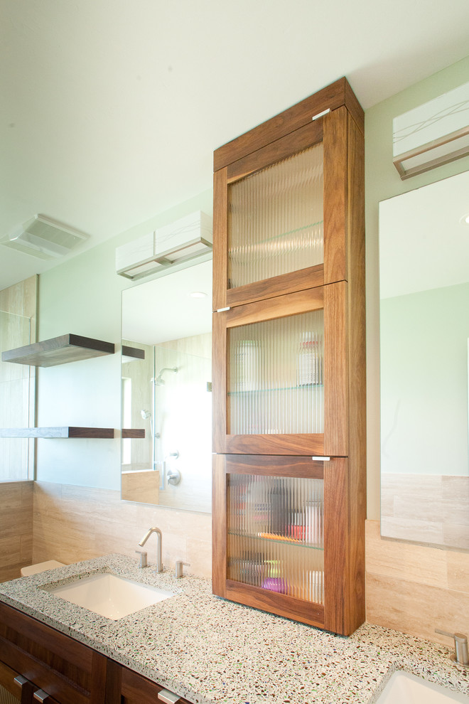 Shallow Storage Cabinet Bathroom Modern with Dark Walnut Cabinet Floating