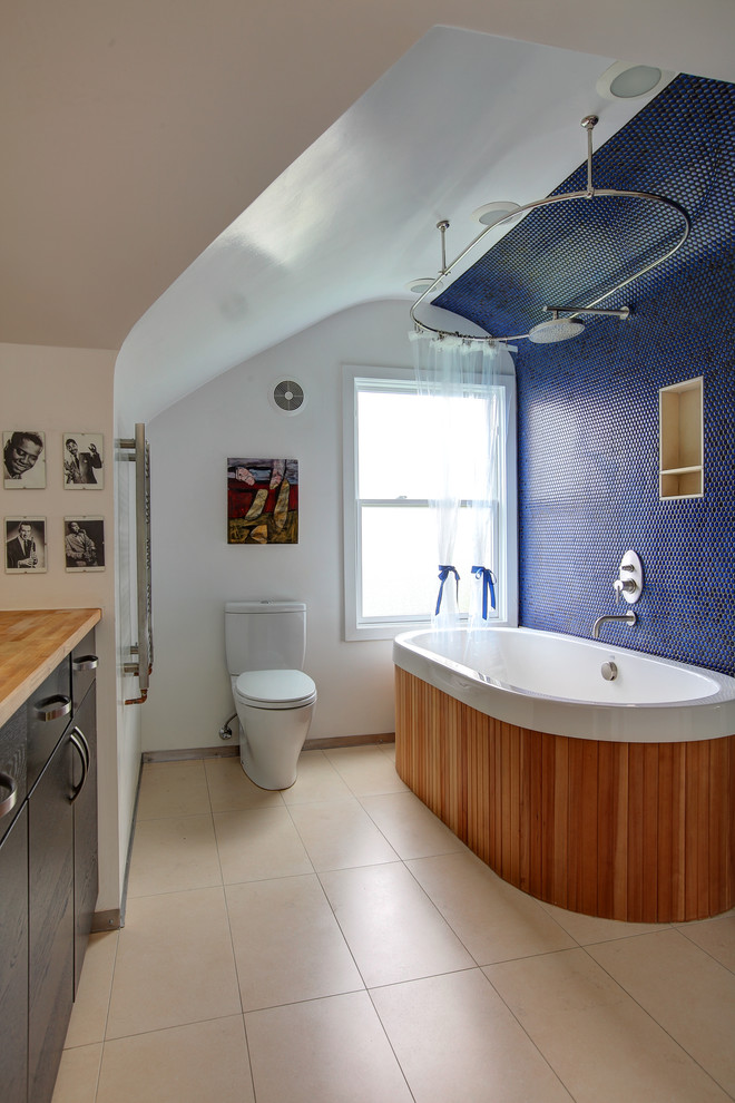 Sheer Shower Curtain Bathroom Eclectic with Arch Ceiling Bathtub Blue