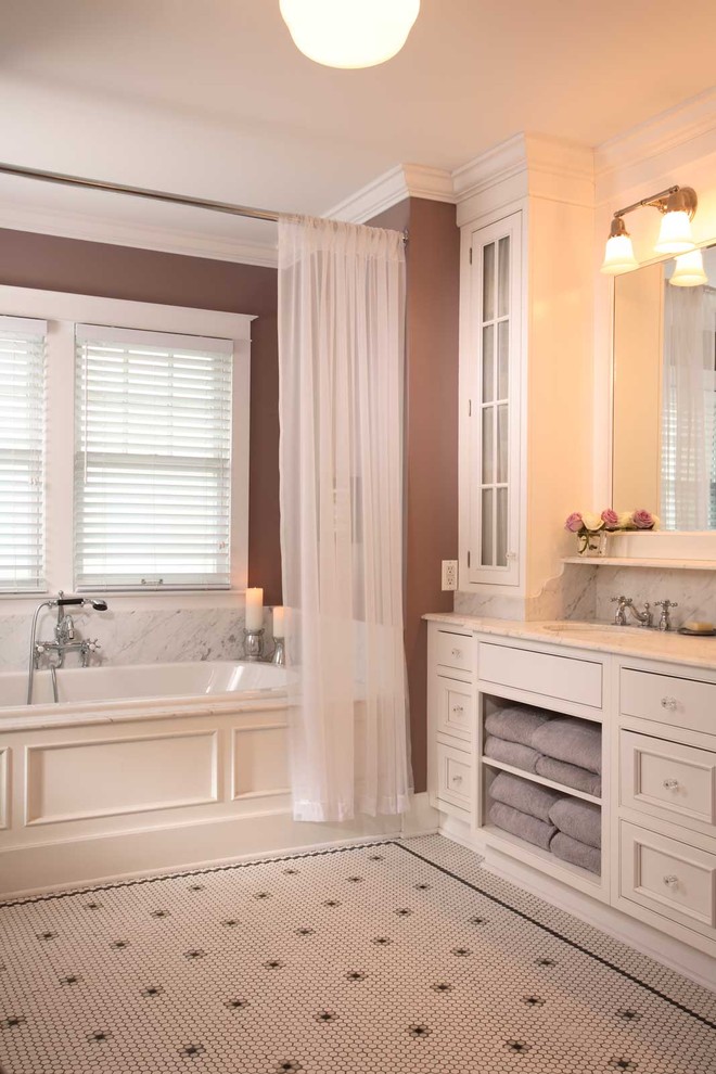 Sheer Shower Curtain Bathroom Traditional with Accent Wall Bathroom Bathtub