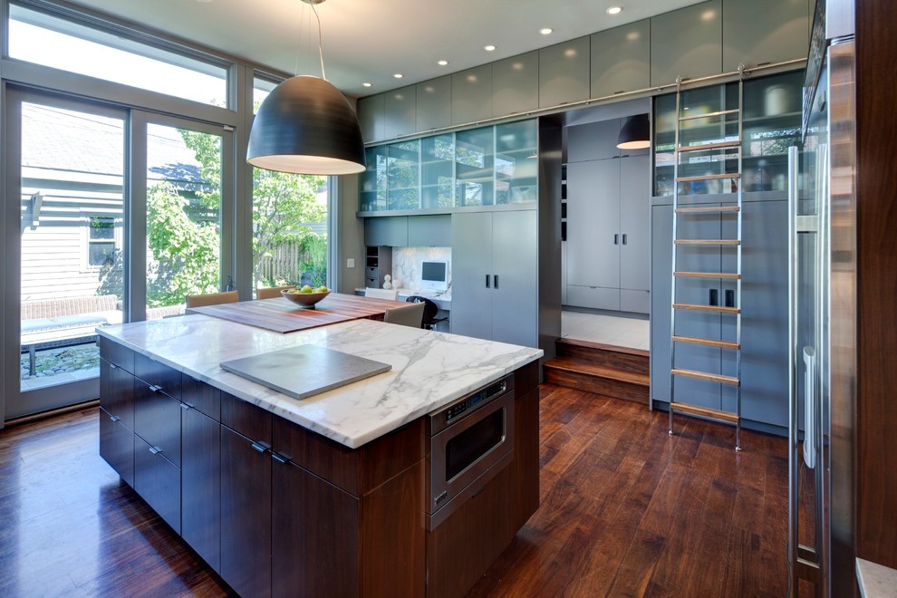 Ships Ladder Design Kitchen Contemporary with Aluminum Windows Butcher Block
