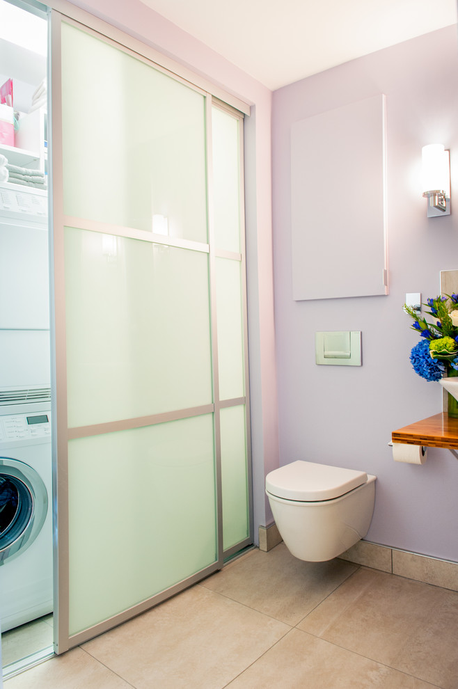 Shoji Screen Doors Bathroom Contemporary with Large Format Tile Floor