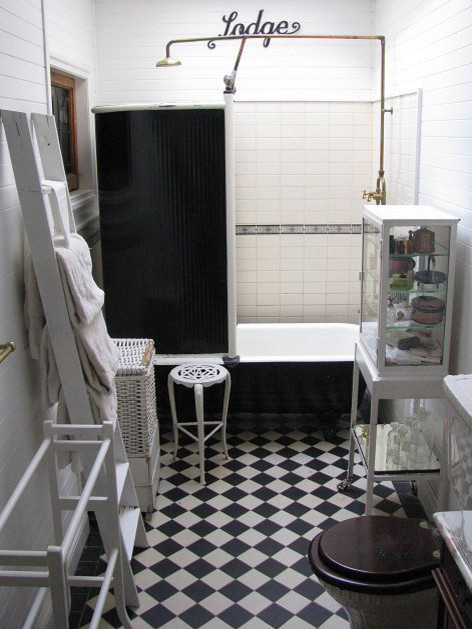 Shower Curtain for Clawfoot Tub Bathroom Traditional with Antique Bathroom Black White
