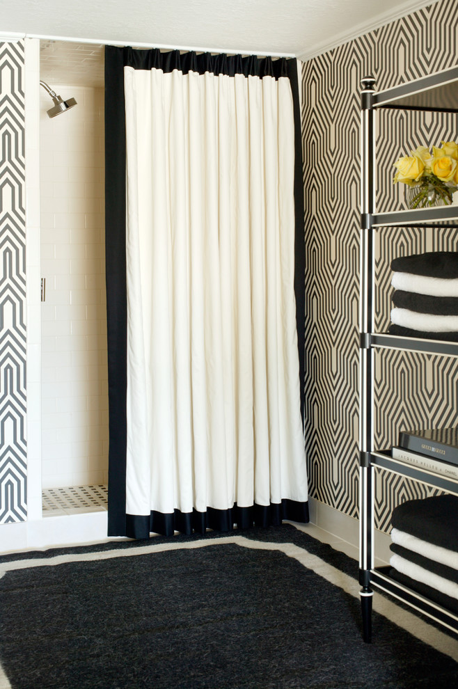 Shower Curtain Ideas Bathroom Transitional with Baseboards Bathroom Rug Black