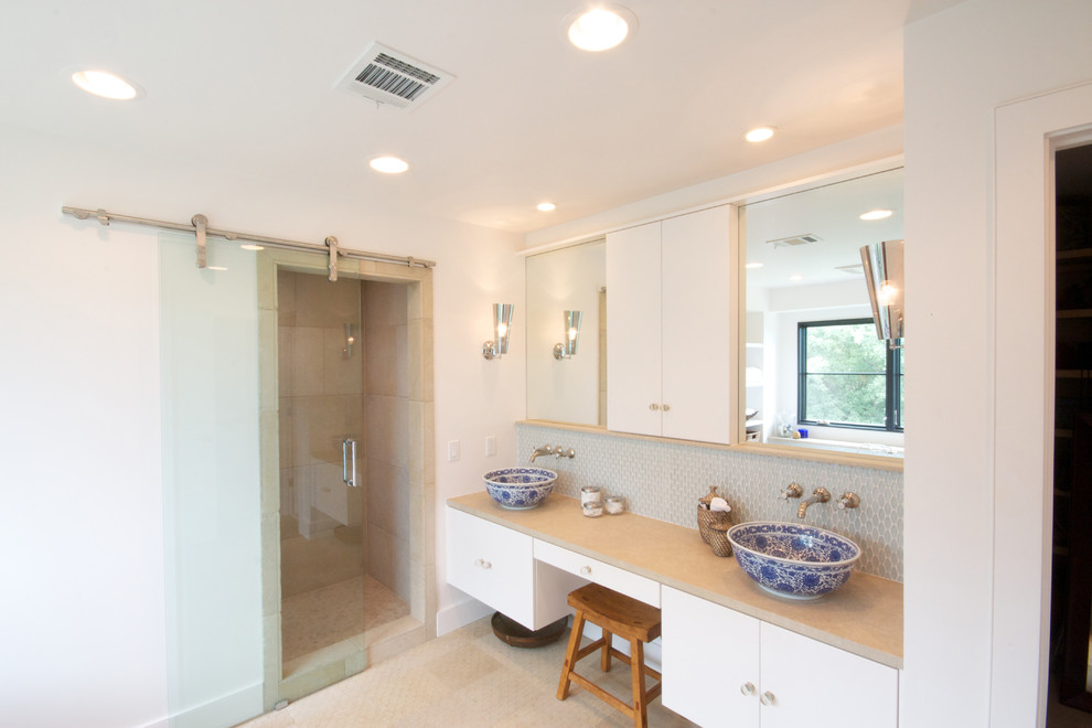 Shower Door Options Bathroom Contemporary with Blue Vessel Sink Dorma