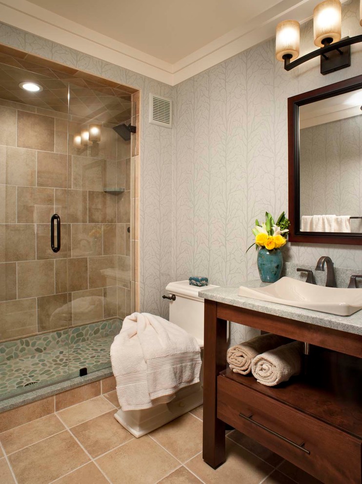 Shower Floor Pan Bathroom Traditional with Crown Molding Dark Stained