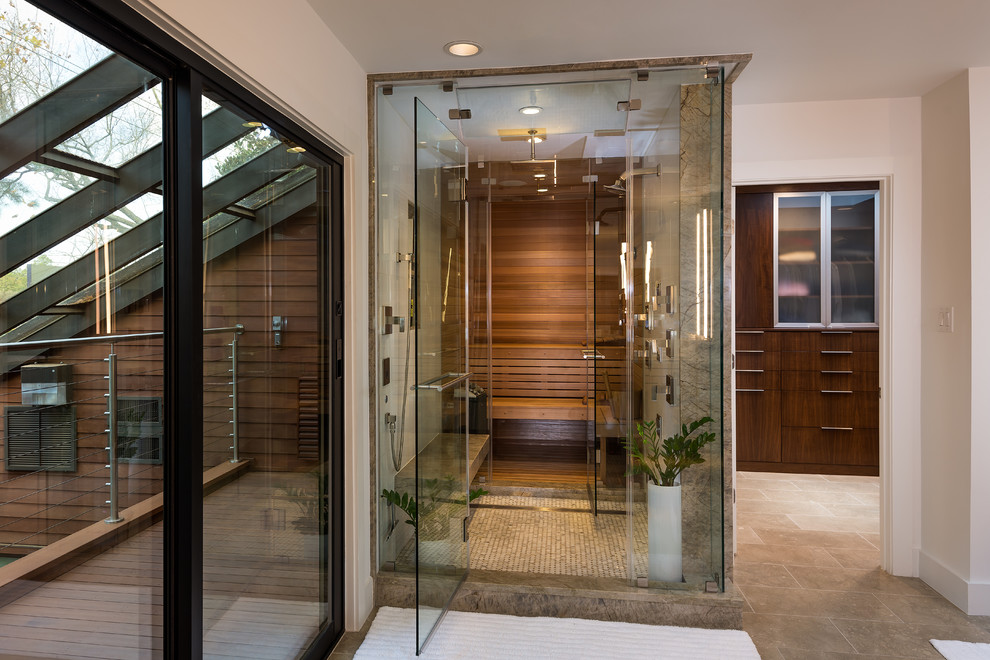 Shower Sauna Combo Bathroom Contemporary with Cable Wire Ceiling Mounted