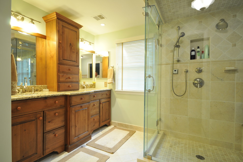 Shower Shampoo Holder Bathroom Traditional with Accent Tile Bathmat Beige