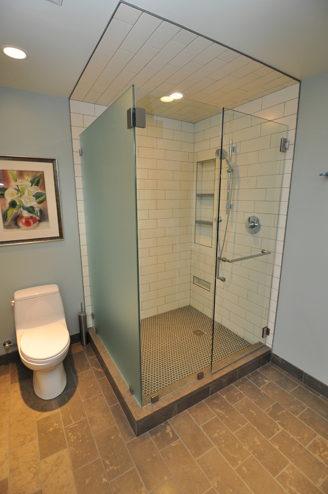 Shower Shelves Built in Bathroom Contemporary with Etched Glass Door Glass