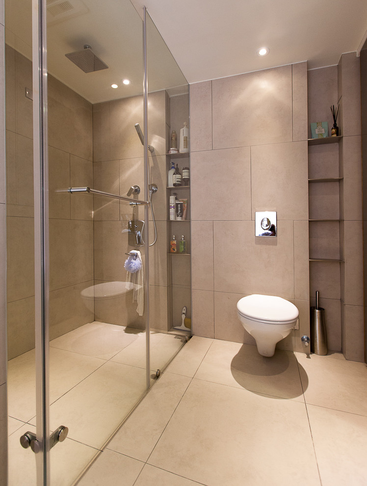 Shower Soap Dish Bathroom Contemporary with Ceiling Lighting Curbless Shower