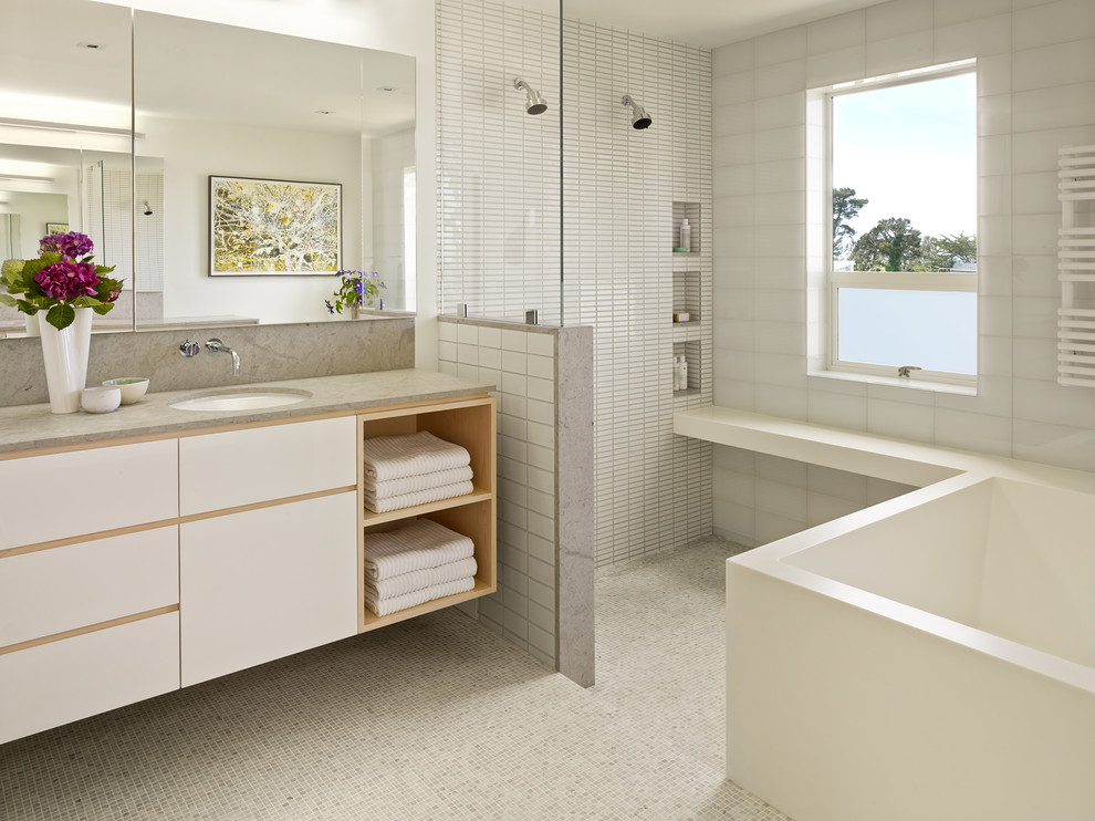 Shower Stall Remodel Bathroom Contemporary with Double Shower Gray Countertop