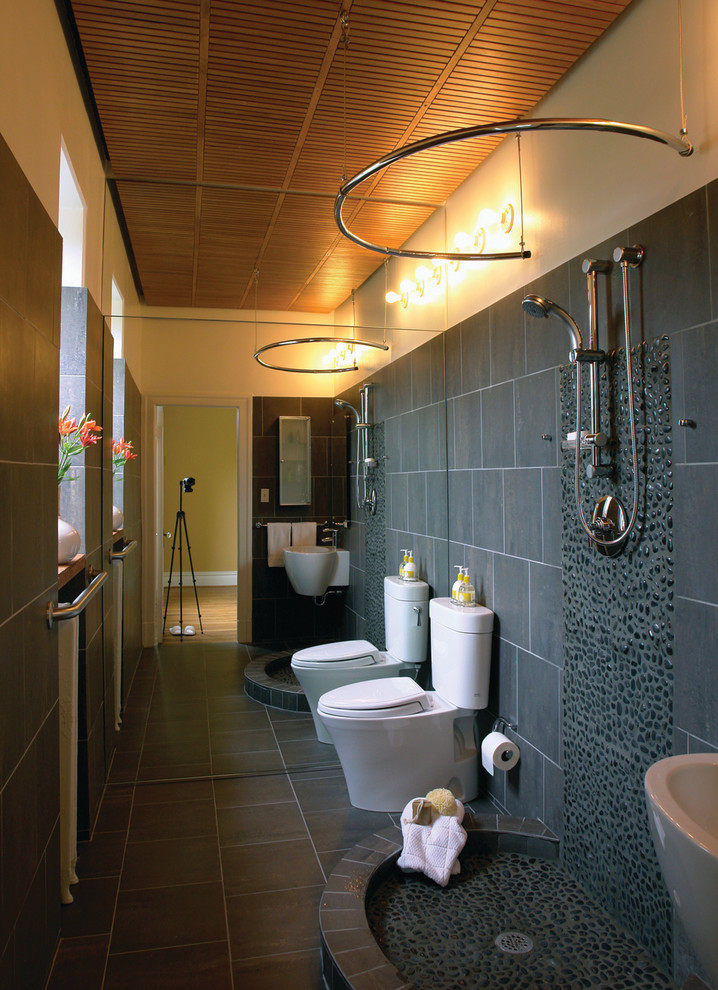 Shower Toilet Combo Bathroom Contemporary with Built in Shelves Chrome Faucet