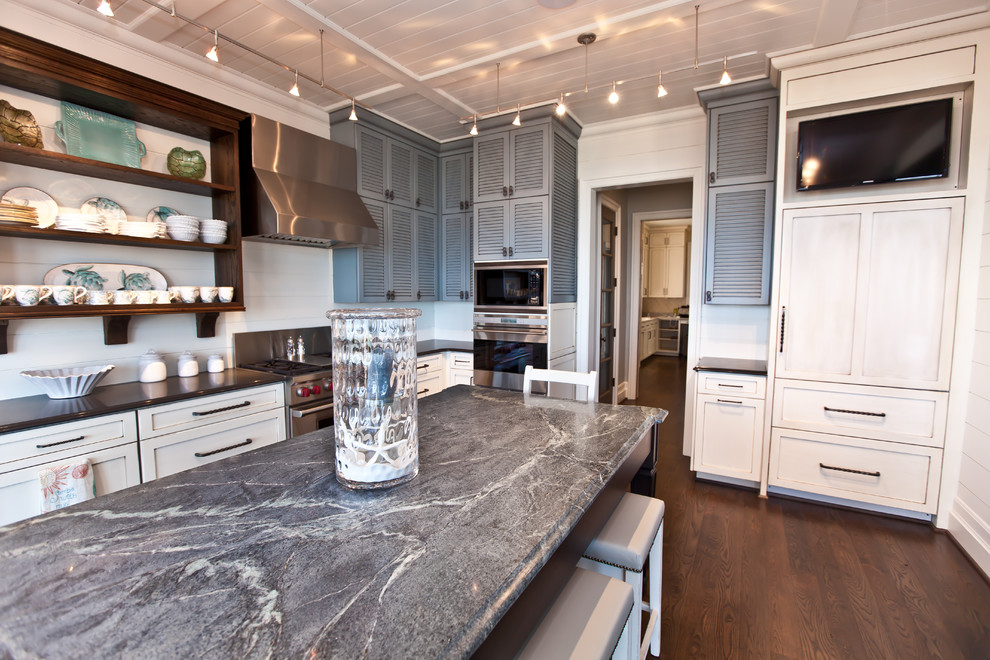 Shutter Cabinet Doors Kitchen Beach with Breakfast Bar Built in Ceiling