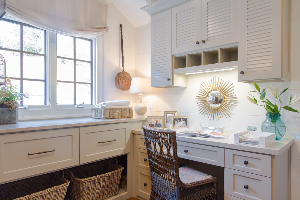 Shutter Cabinet Doors Laundry Room Traditional with Built in Desk Casement Windows