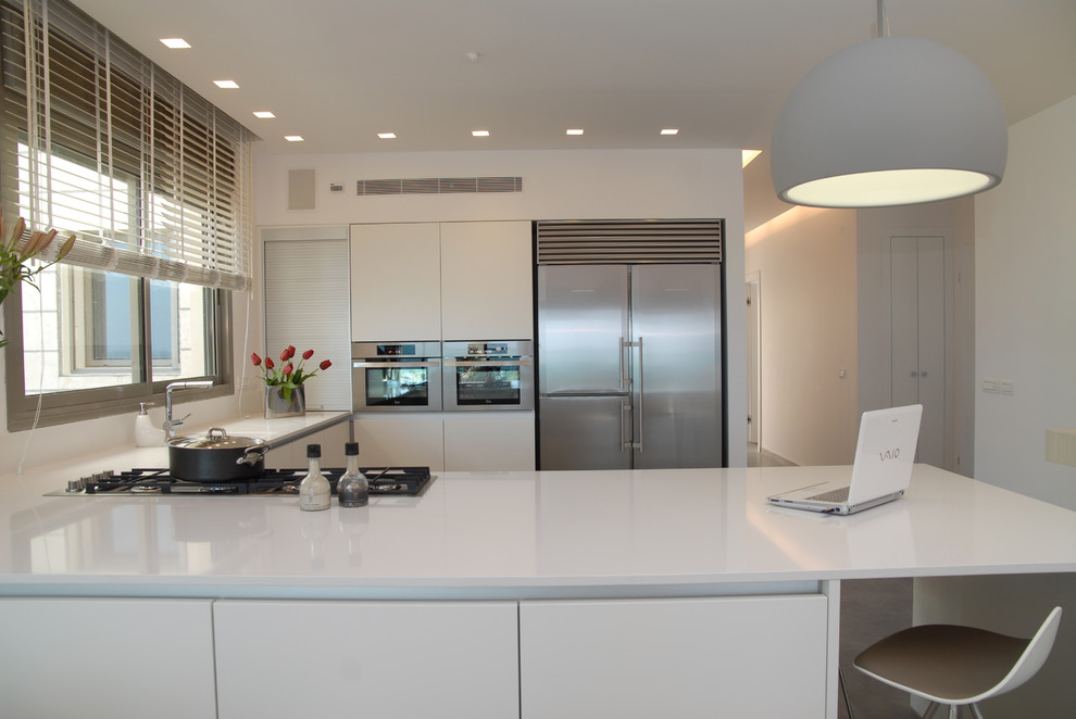 Side by Side Double Oven Range Kitchen Modern with Bar Stool Cooktop Counter