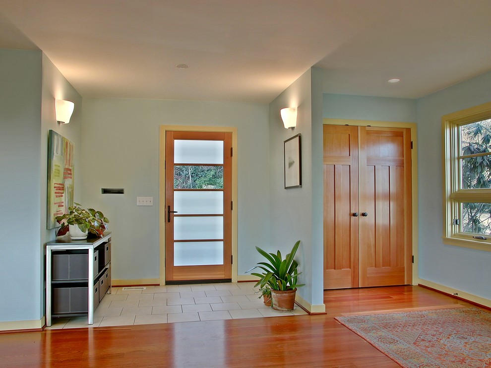 Side Entry Doors Entry Contemporary with Area Rug Blue Wall