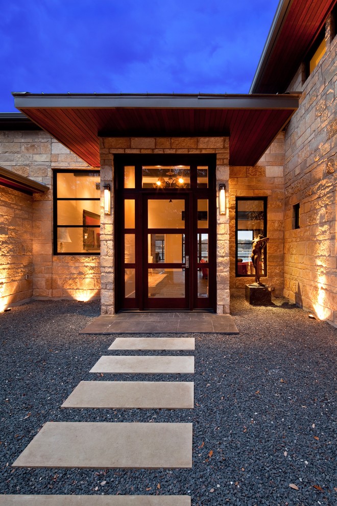 Side Entry Doors Entry Contemporary with Austin Stone Black Window